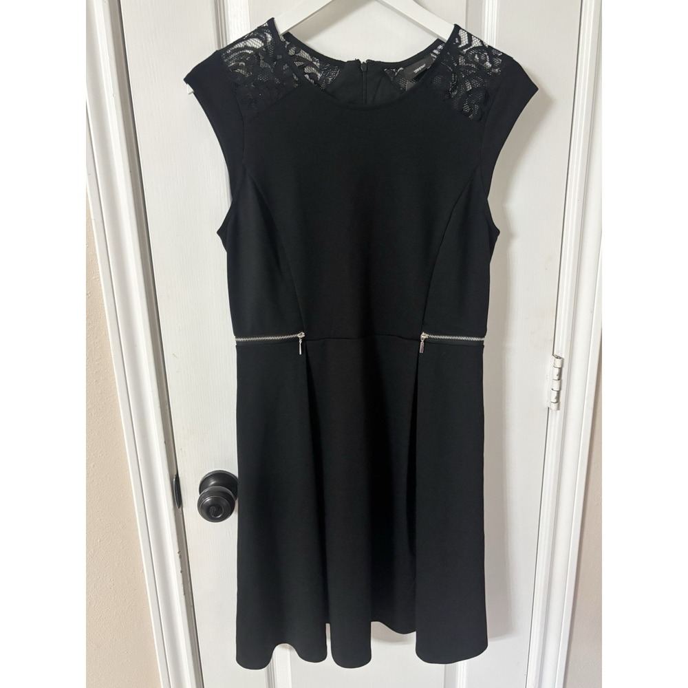 NWT Mossimo Black Fit & Flare Dress Women L Lace Shoulder Zipper Waist Cocktail